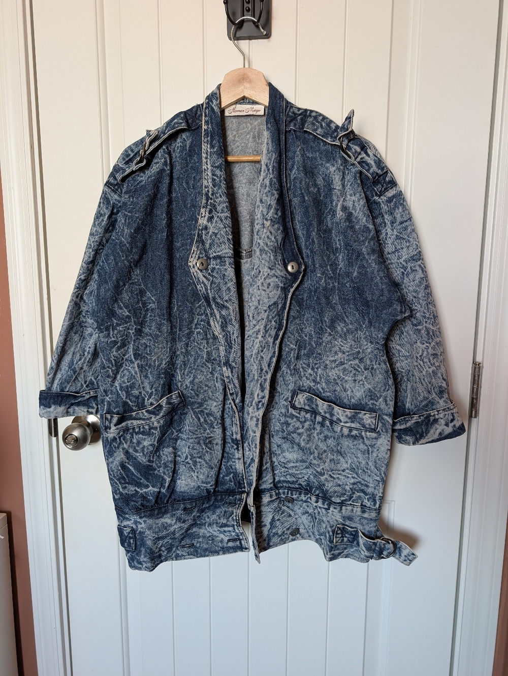 Vintage Norman Mayer Acid Washed Denim Oversized 3/4 Sleeve Jacket Women’s Small